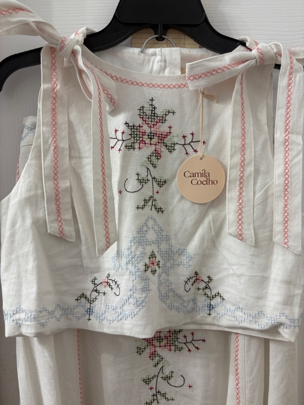 Camila Coelho ivory Maxi Dress with pink and green Embroidery set - Picture 2 of 6